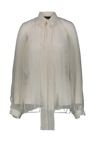 Rochas Bow Shirt In Lurex Striped Silk Chiffon In White