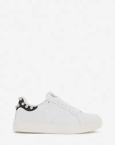 Lanvin Studded Ddbo Leather Sneakers In White/silver