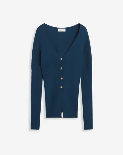 Lanvin Merino Wool-blend Cardigan In Blue