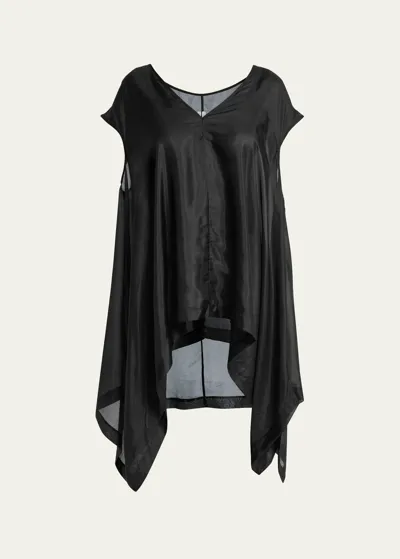 Rick Owens V-neck Short-sleeve Flowy Sheer Silk Top In Black