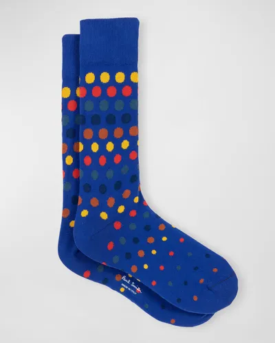 Paul Smith Men's English Spot Polka Dot Crew Socks In Blue