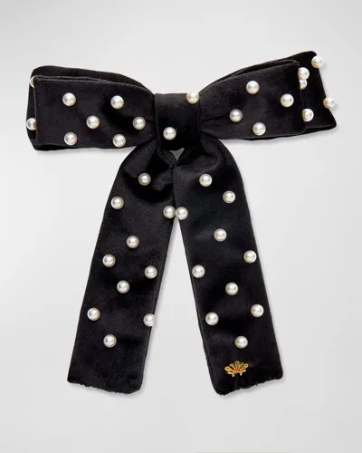 Lele Sadoughi Antoinette Pearly Velvet Bow Barrette In Jet 001