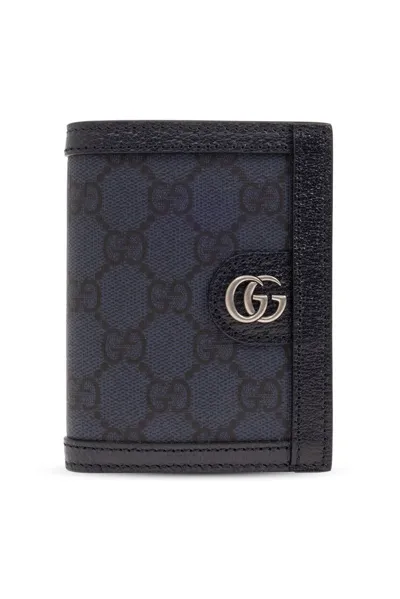 Gucci Logo Plaque Folding Wallet In Blue