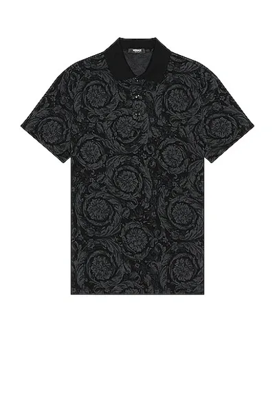 Versace Barocco-jacquard Cotton Polo Shirt In Medium Grey