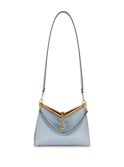 Etro Log Charm Medium Vela Shoulder Bag In Blue