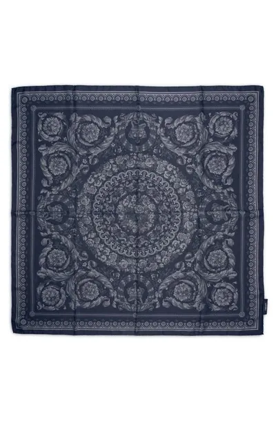 Versace Barocco Large Silk Foulard In Black+print