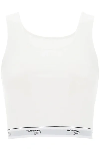 Homme Girls Cotton Crop Top With Logo Band In White