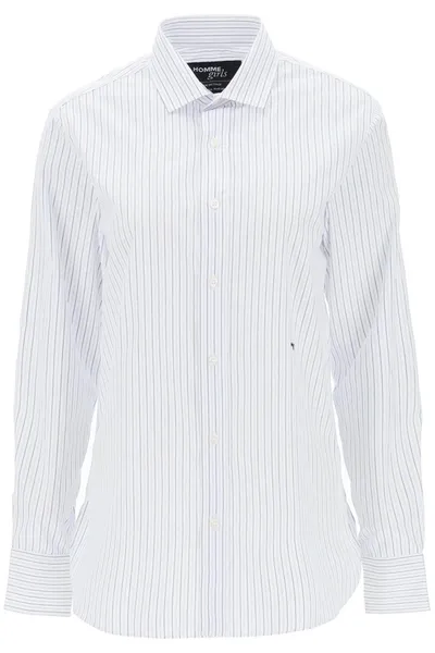 Homme Girls Striped Poplin Shirt In White