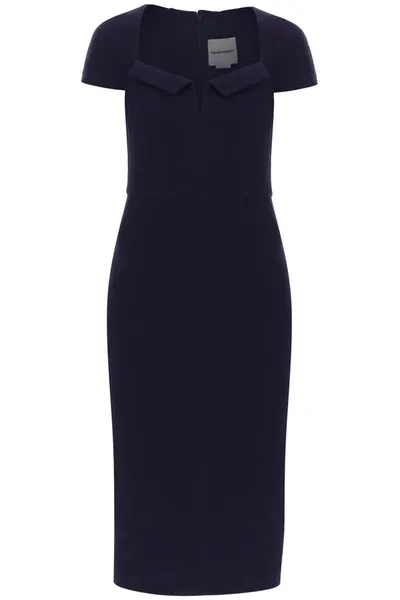 Roland Mouret Midi Sheath Dress In Crepe In Blue