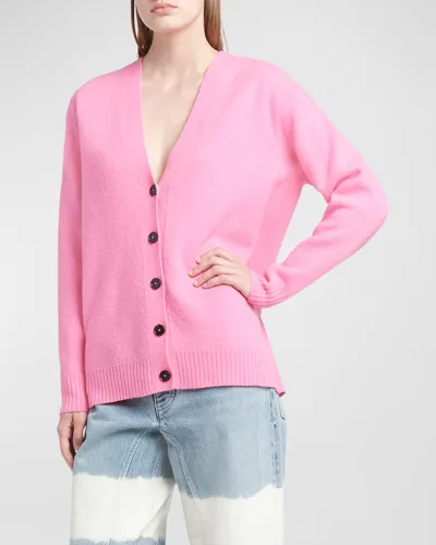 Jil Sander V-neck Wool Cardigan In Pink