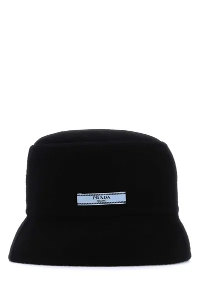 Prada Logo Patch Detail Bucket Hat In Blue