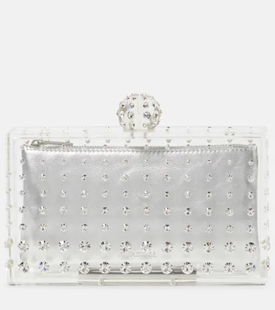 Aquazzura Tequila Crystal-embellished Clutch In Palladium/crystal