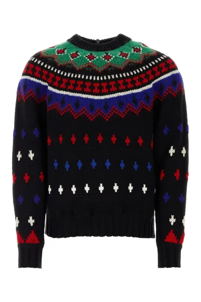 Moncler Crew Neck Embroidered Tricot Sweater In Multicolor