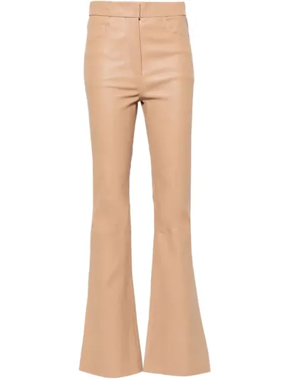 Remain High-waist Leather Flared Trousers In Brown