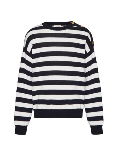 Valentino Wool And Cotton Crewneck Jumper In Ivory Black