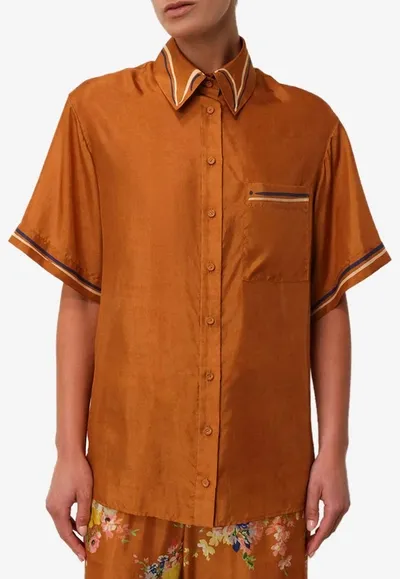 Zimmermann Alight Printed Silk Shirt In Brown