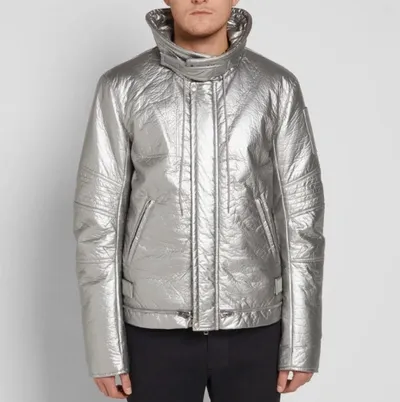 Pre-owned Helmut Lang Herren Pufferjacke Astro Moto Modern Solide Silber Grösse S H07rm401