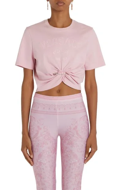 Erdem Twist-hem Cropped Logo T-shirt In Light Pink