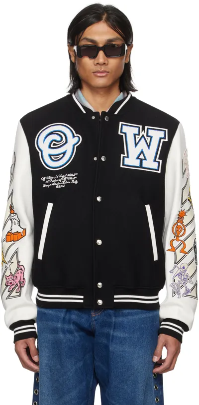 Off-white Logic Patch Varsity Jacket In Black