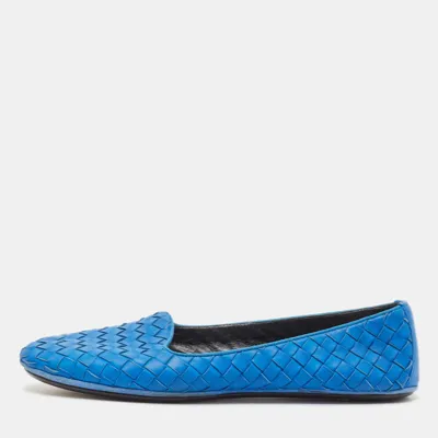 Pre-owned Bottega Veneta Blue Intrecciato Leather Smoking Slippers Size 37