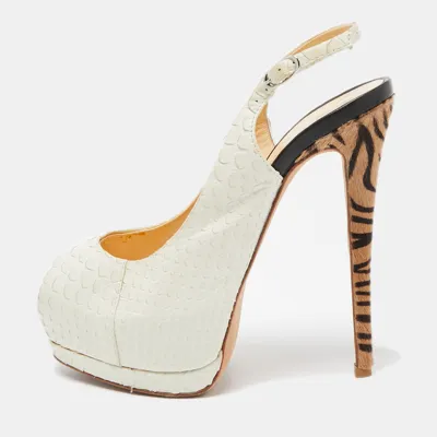 Pre-owned Giuseppe Zanotti White Python Peep Toe Platform Slingback Pumps Size 37