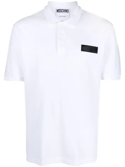 Moschino Logo-patch Cotton Polo Shirt In White