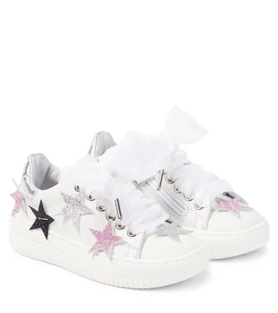 Monnalisa Kids' Appliqué Leather Sneakers In White