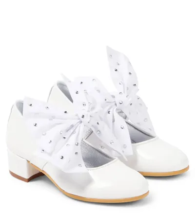 Monnalisa Kids' Bow-detail Patent Leather Mary Jane Pumps In White