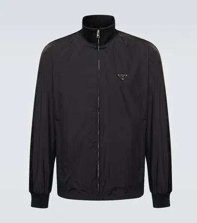 Prada Silk Blend Blouson Jacket In Black