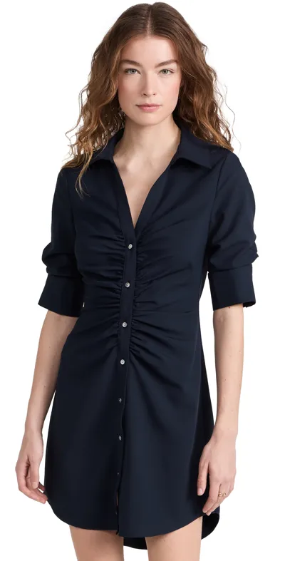 Cinq À Sept Elina Ruched Midi Shirtdress In Black