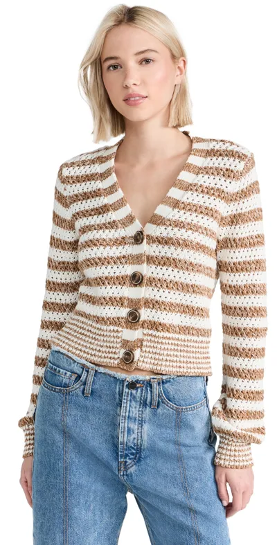 Veronica Beard Artura Stripe Cardigan In Brown Multi