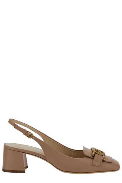 Tod's Logo Plaque Slingback Pumps In Pink