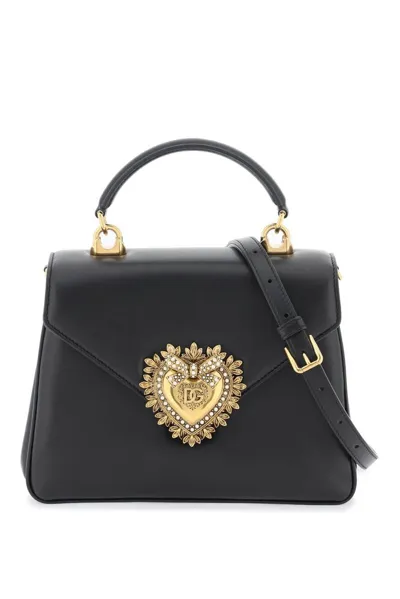 Dolce & Gabbana Devotion Logo Plaque Handbag In Black