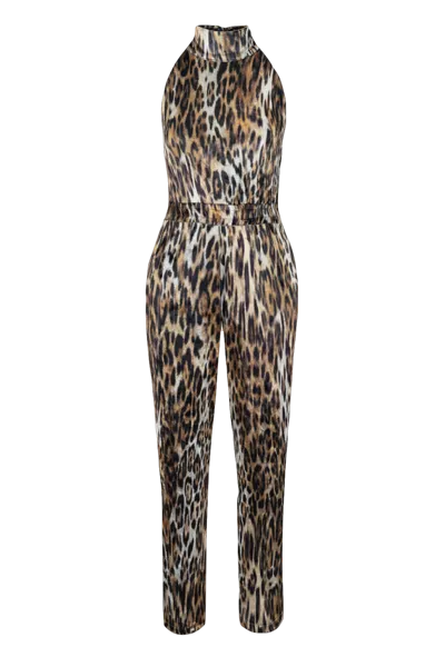 Lora Istanbul Tina Leopard Jumpsuit In Brown