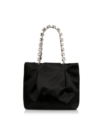 Aquazzura Women's Mini Galactic Crystal Handle Satin Tote Bag In Black