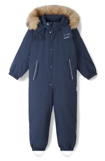 Reima Kids'  Tec Stava Waterproof & Windproof Insulated Snowsuit With Faux Fur Trim In Navy