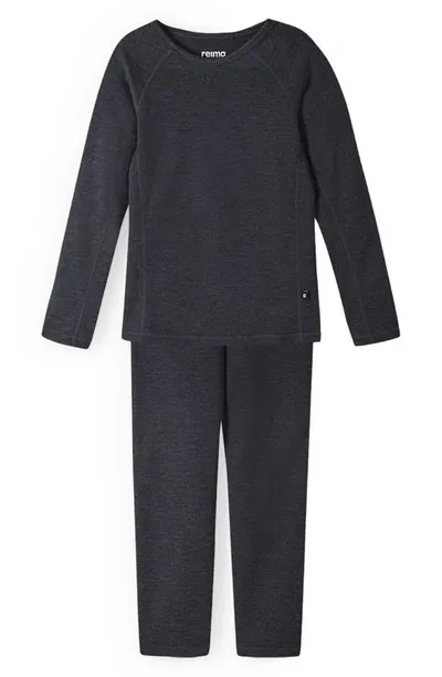 Reima Kids' Lani Thermal Top & Pants Set In Black Melange