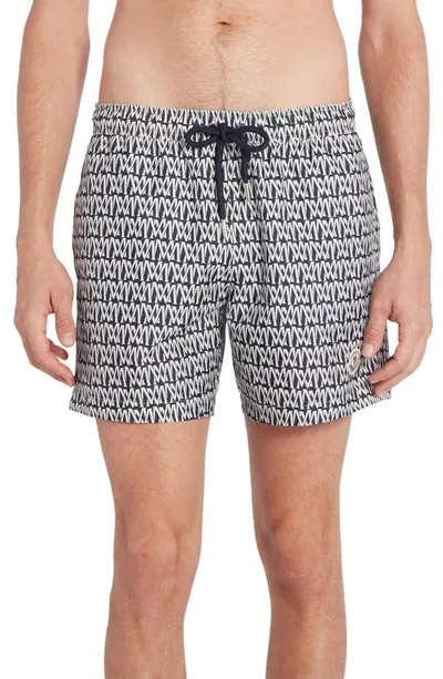 Moncler Monogram Print Swim Trunks In Blue