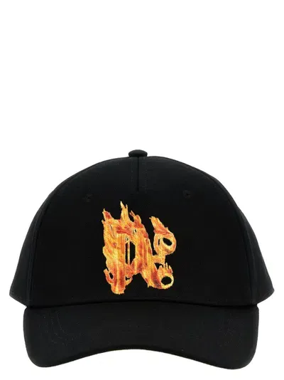 Palm Angels Burning Monogram Baseball Cap In Black