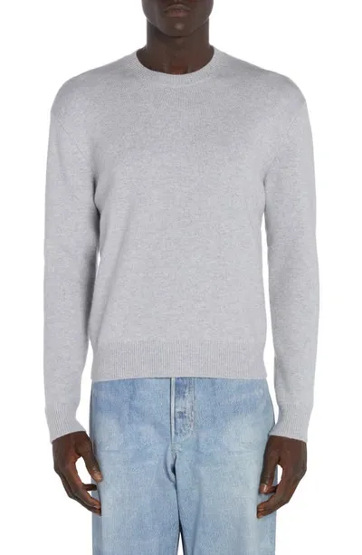 Bottega Veneta Intrecciato Leather Patch Cashmere Blend Crewneck Sweater In Grey