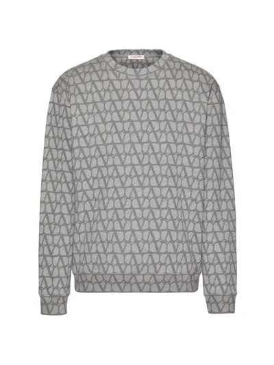 Valentino Cotton Crewneck Sweatshirt With Toile Iconographe Print In Grey