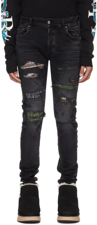 Amiri Black Bandana Thrasher Jeans In Faded Black