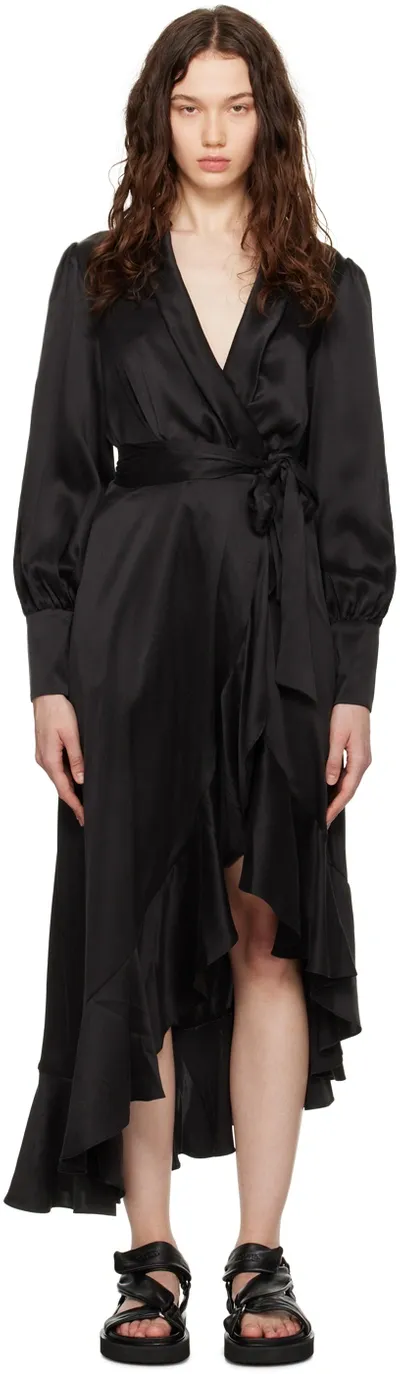 Zimmermann Robe Midi Portefeuille En Soie In Black