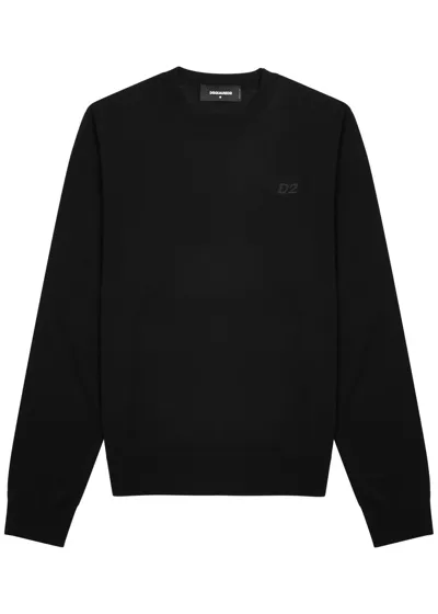 Dsquared2 Logo-embroidered Wool Jumper In Black