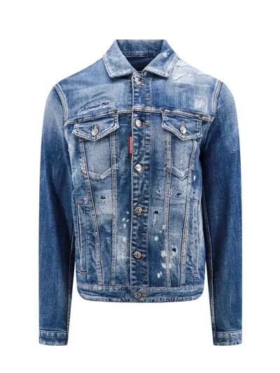 Dsquared2 Dan Distressed Buttoned Denim Jacket In Multicolor