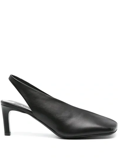 Jil Sander Asymmetrical Goatskin Slingback Pumps In Black