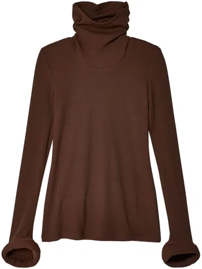 Melitta Baumeister Roll-neck Ribbed Top In Dark Brown