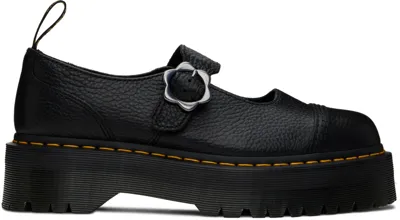 Dr. Martens' Black Addina Flower Buckle Leather Platform Oxfords In Black Milled Nappa