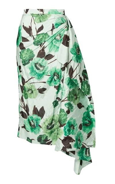 Erdem Satin Draped Midi Skirt In Multi