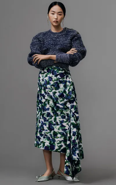 Erdem Cotton Draped Midi Skirt In Multi